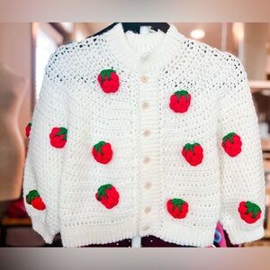 New Handmade Knit Strawberry Sweater